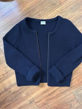 Sunday Best Navy Ribbed Zip-Front Cardigan Jacket